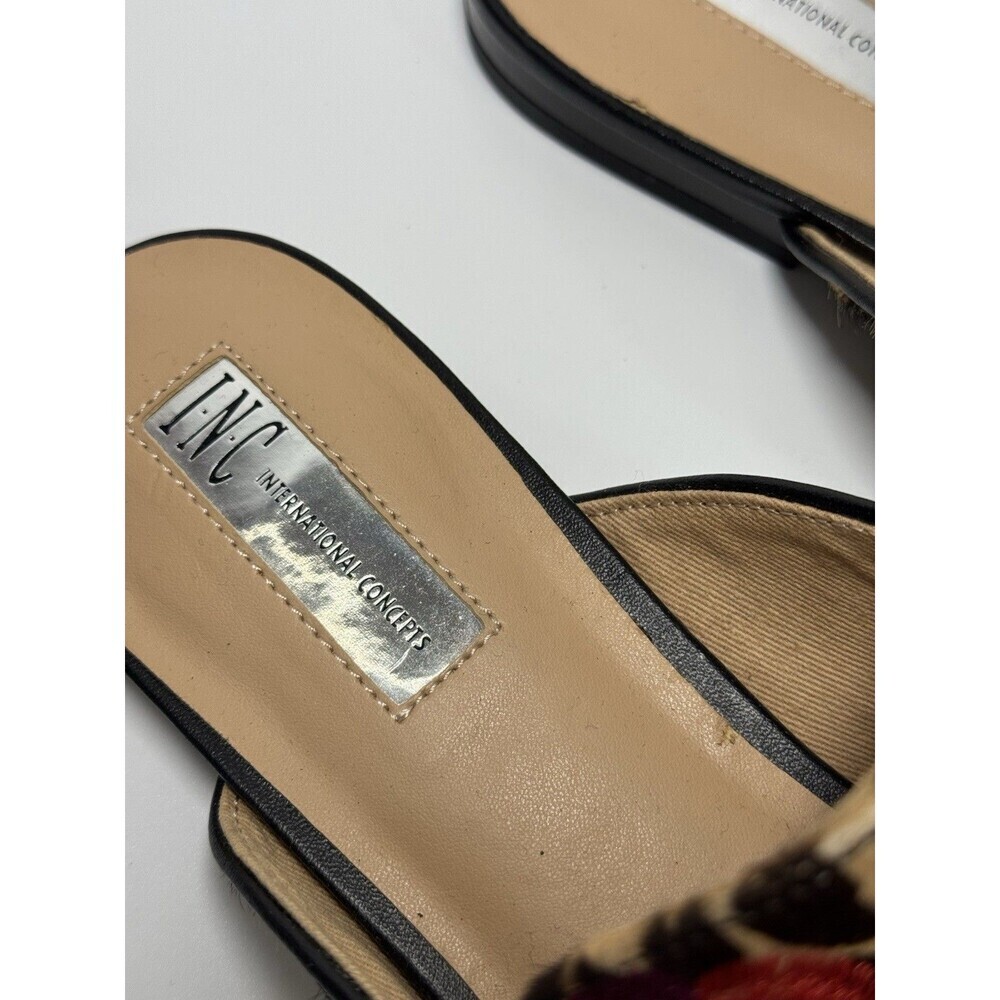 INC Women's Leopard Floral Embroidered Flats Real Calf Hair Mules Shoes 10.5 - Picture 7 of 16